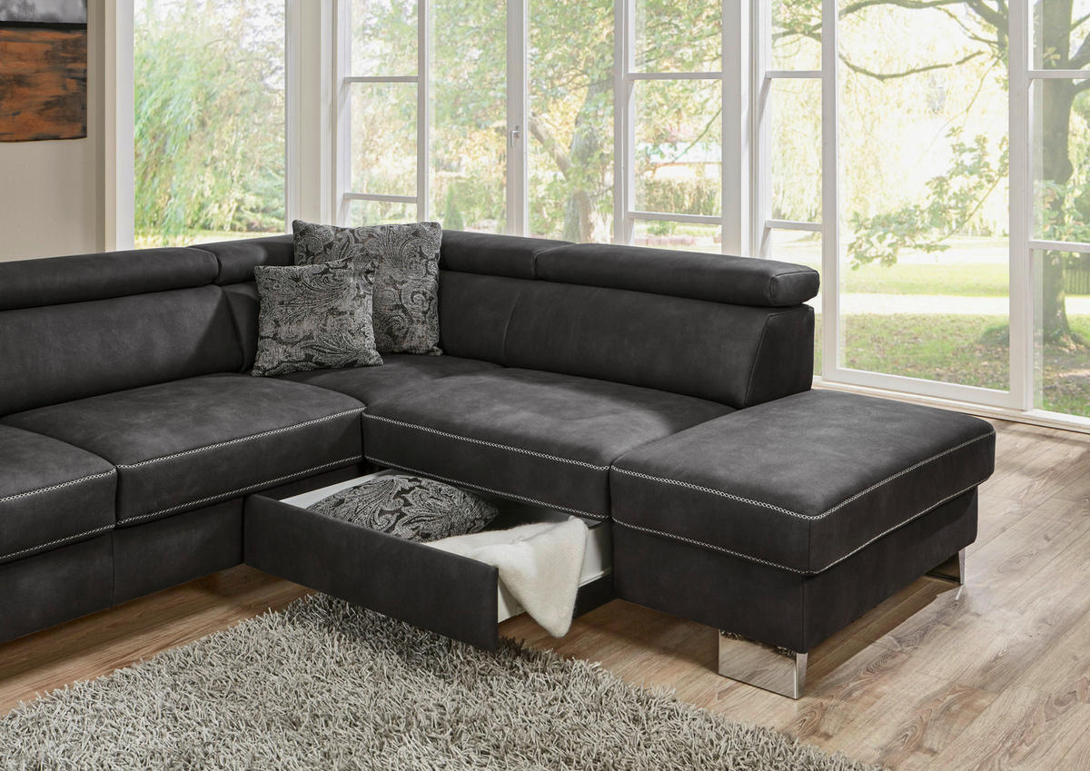 SEDEŽNA GARNITURA, antracit  - siva/bež, Design, kovina/tekstil (273/226cm) - Beldomo System