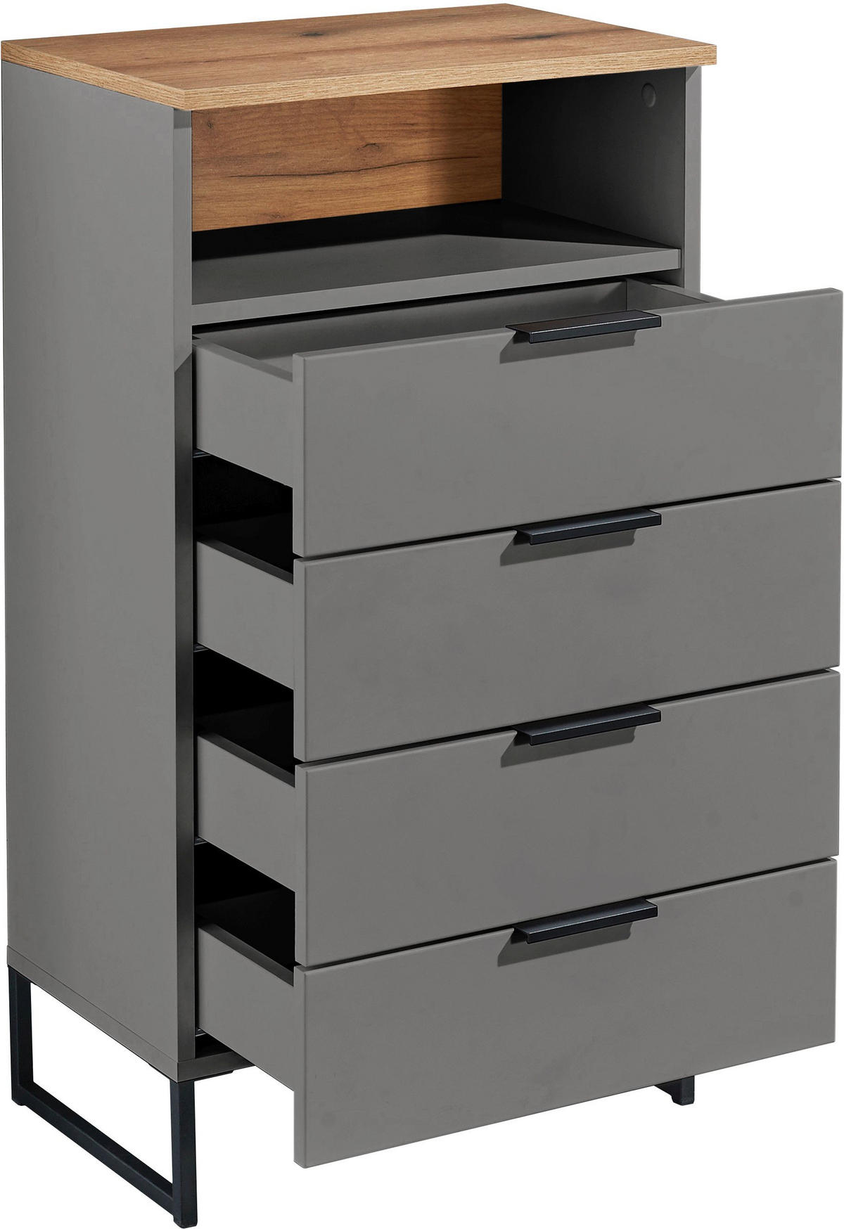 MIDISCHRANK 50/91/32 cm  - Eichefarben/Schwarz, KONVENTIONELL, Holzwerkstoff/Metall (50/91/32cm) - home24