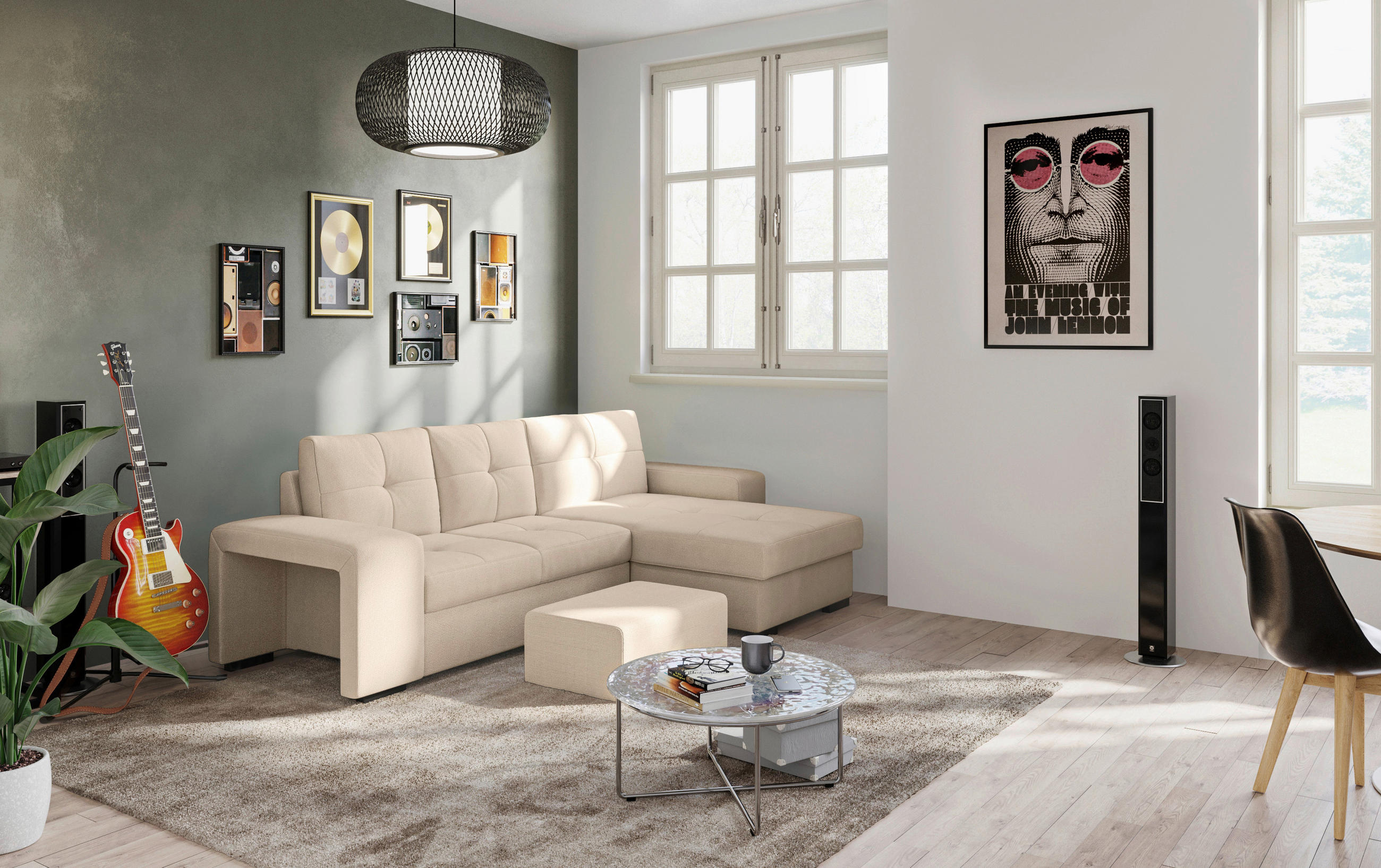 ECKSCHLAFSOFA Naturfarben Mikrofaser  - Schwarz/Naturfarben, MODERN, Kunststoff/Textil (268/156cm) - MID.YOU