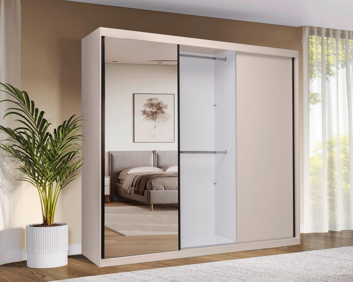 SCHIEBETÜRENSCHRANK 250/215/59,5 cm 3-türig  - Kaschmir/Schwarz, MODERN, Holzwerkstoff/Metall (250/215/59,5cm) - MID.YOU