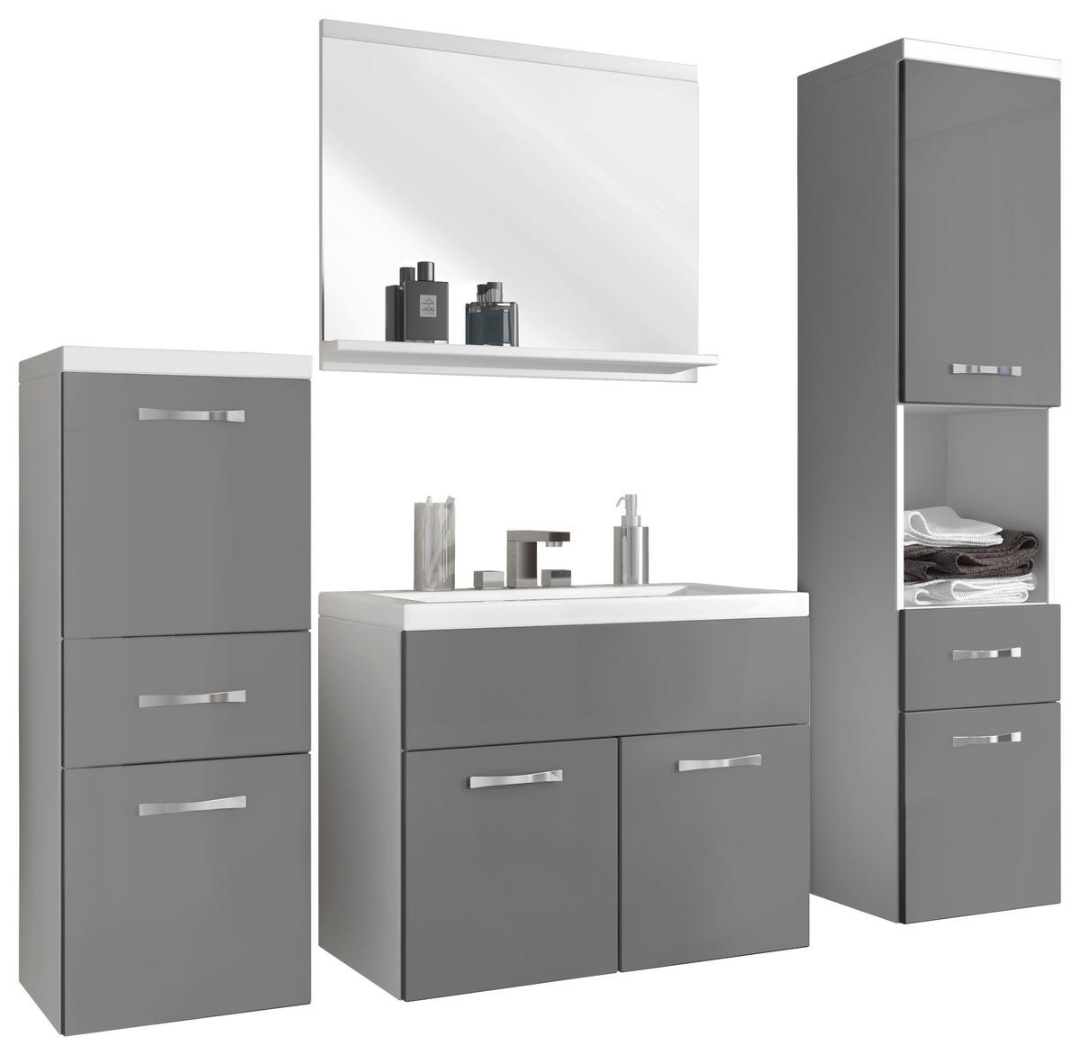 BADEZIMMER 5-teilig  in 120 cm  - Weiss/Grau, Lifestyle, Holzwerkstoff/Metall (120cm) - P & B