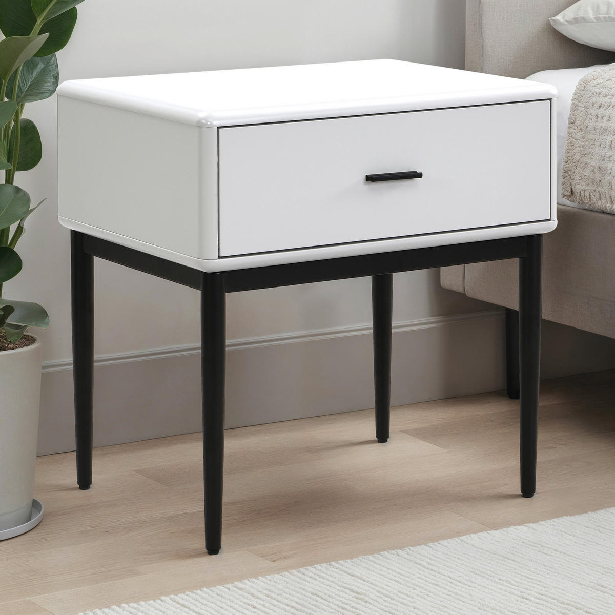 NACHTSCHRANK 54/55/40 cm  - Schwarz/Weiß, MODERN, Holzwerkstoff/Metall (54/55/40cm) - Livetastic