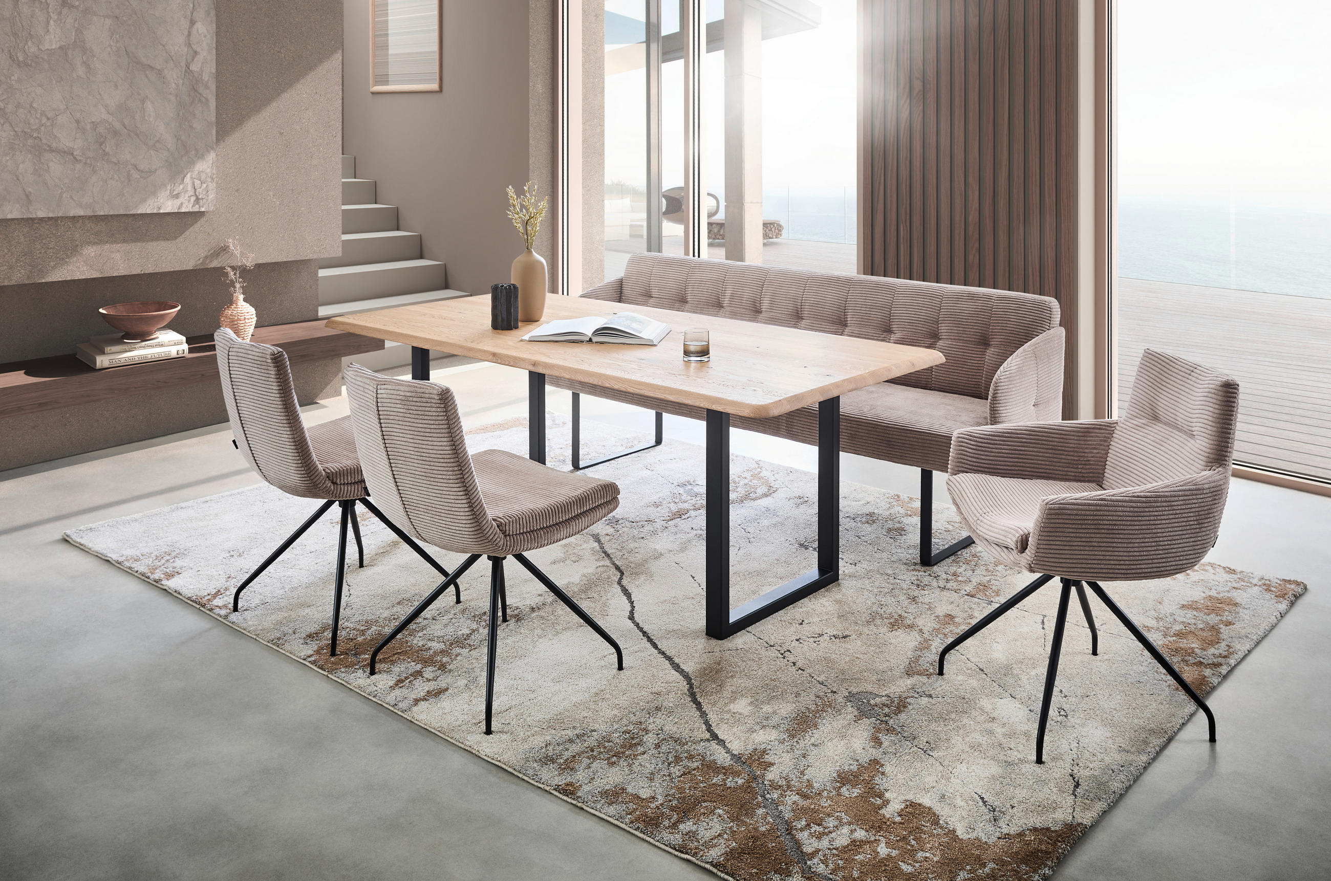 ESSTISCH Asteiche massiv Eiche Bianco  - Eiche Bianco/Schwarz, Design, Holz/Metall (200/100/75cm) - Musterring