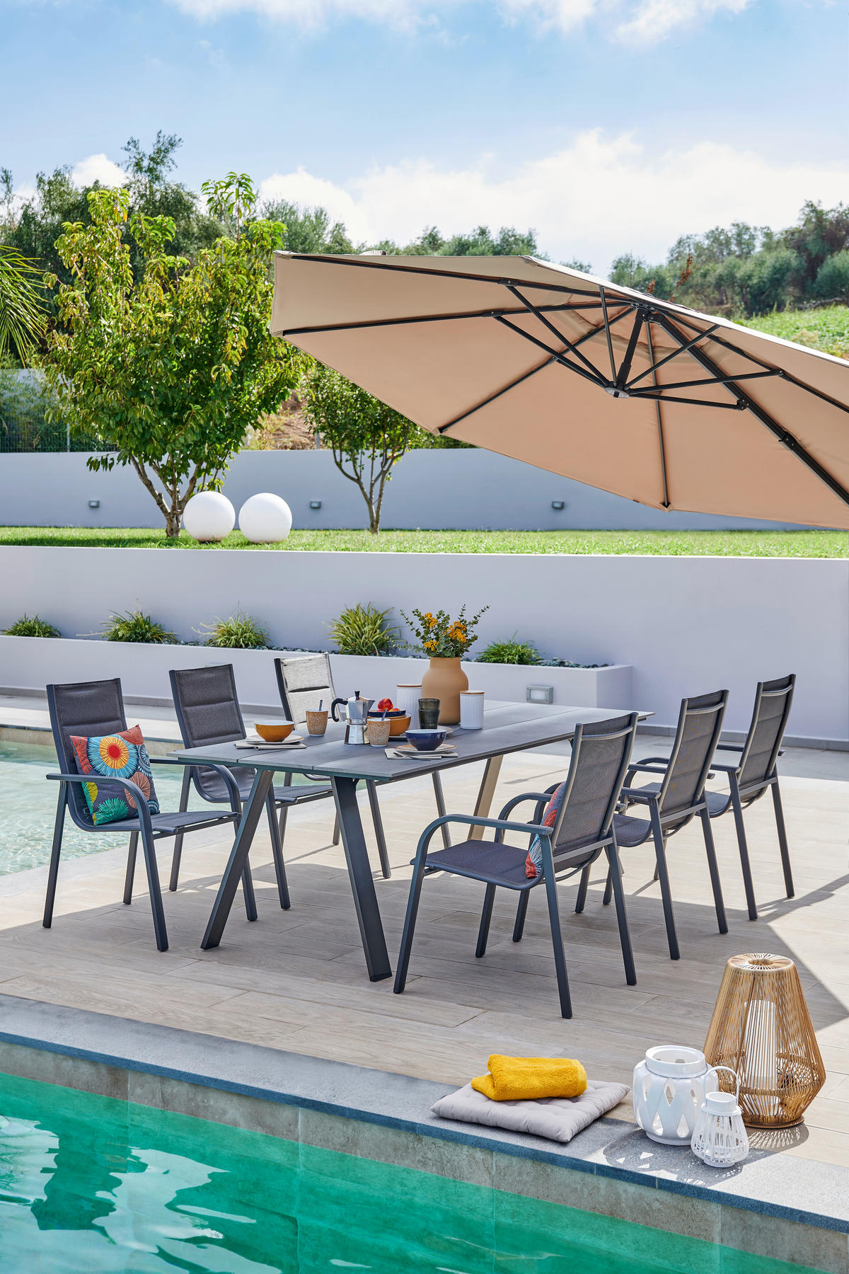 STAPELSESSEL in Metall, Textil Anthrazit, Schwarz  - Anthrazit/Schwarz, Basics, Textil/Metall (60/94/68cm) - Ambia Garden