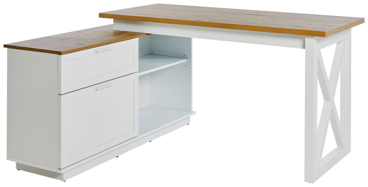ECKSCHREIBTISCH 150/119/75 cm  in Weiß, Eichefarben  - Eichefarben/Weiß, KONVENTIONELL, Holzwerkstoff/Metall (150/119/75cm) - Livetastic