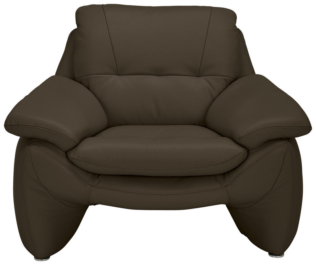 SESSEL in Echtleder Braun  - Silberfarben/Braun, KONVENTIONELL, Leder/Metall (110/91/86cm) - Celina Home