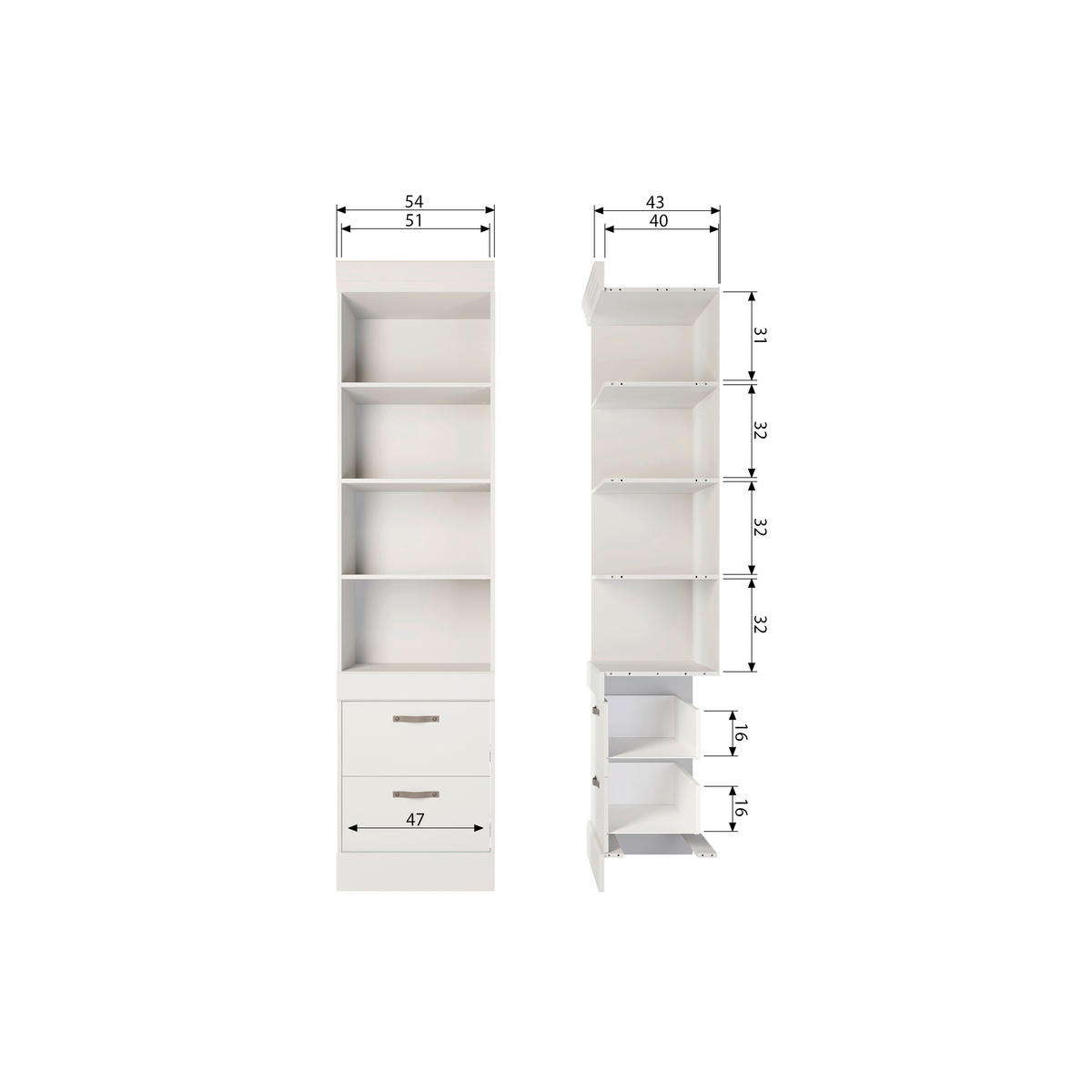 MEHRZWECKSCHRANK 54/215/43 cm  in Weiß  - Weiß, Design, Holz (54/215/43cm) - Livetastic