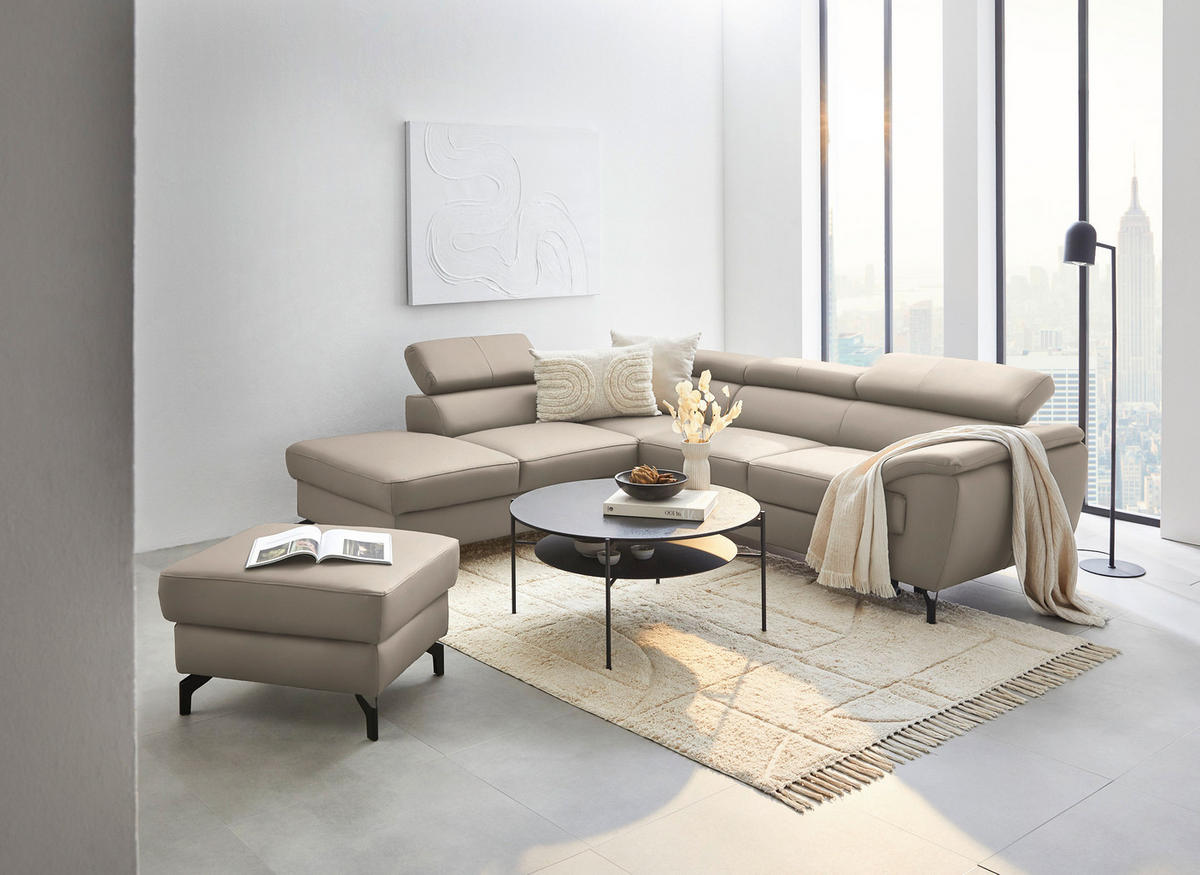 ECKSOFA in Echtleder Greige  - Greige/Schwarz, Design, Leder/Metall (220/256cm) - Celina Home