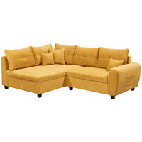 ECKSOFA 176/248 cm  in Mikrovelours Gelb Zierkissen, Rückenkissen, Schlaffunktion, Rücken echt  176/248 cm  - Gelb/Schwarz, Basics, Holzwerkstoff/Kunststoff (176/248cm) - MID.YOU