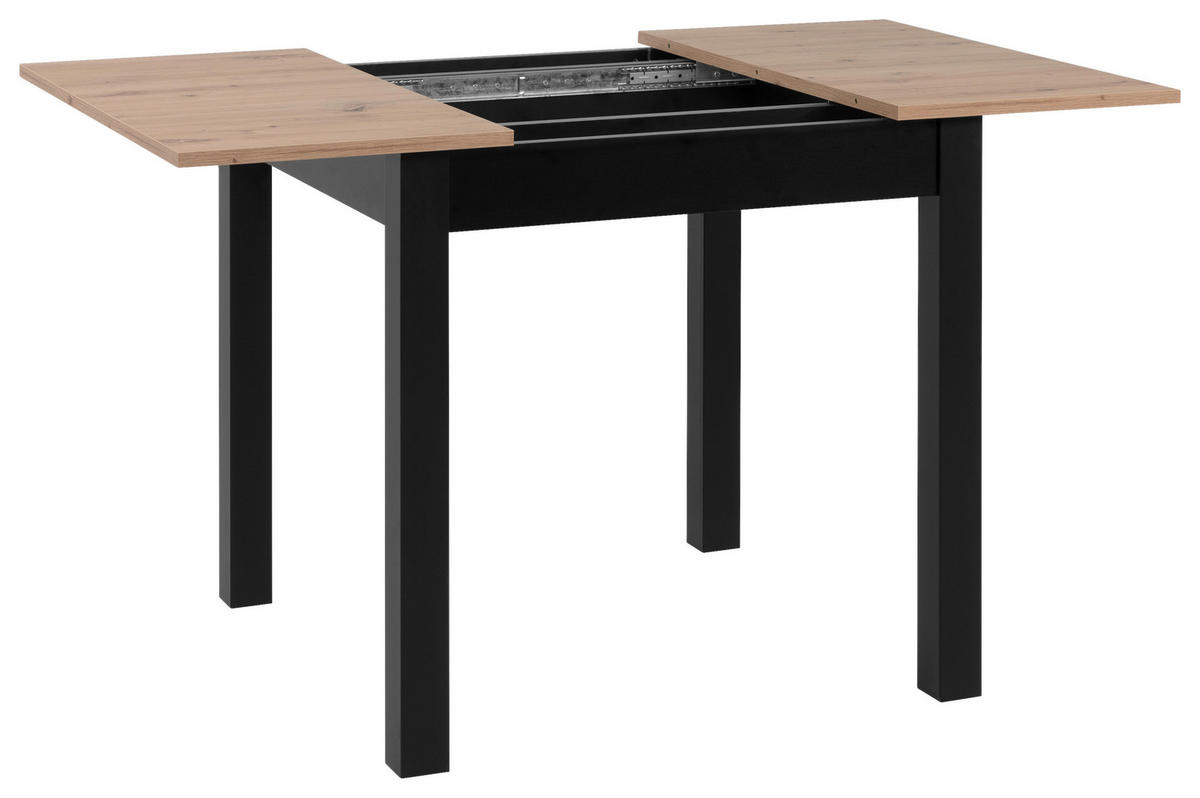 ESSTISCH Schwarz, Eiche Artisan quadratisch  ausziehbar  - Schwarz/Eiche Artisan, Basics, Holzwerkstoff (80/80/76,5cm) - MID.YOU