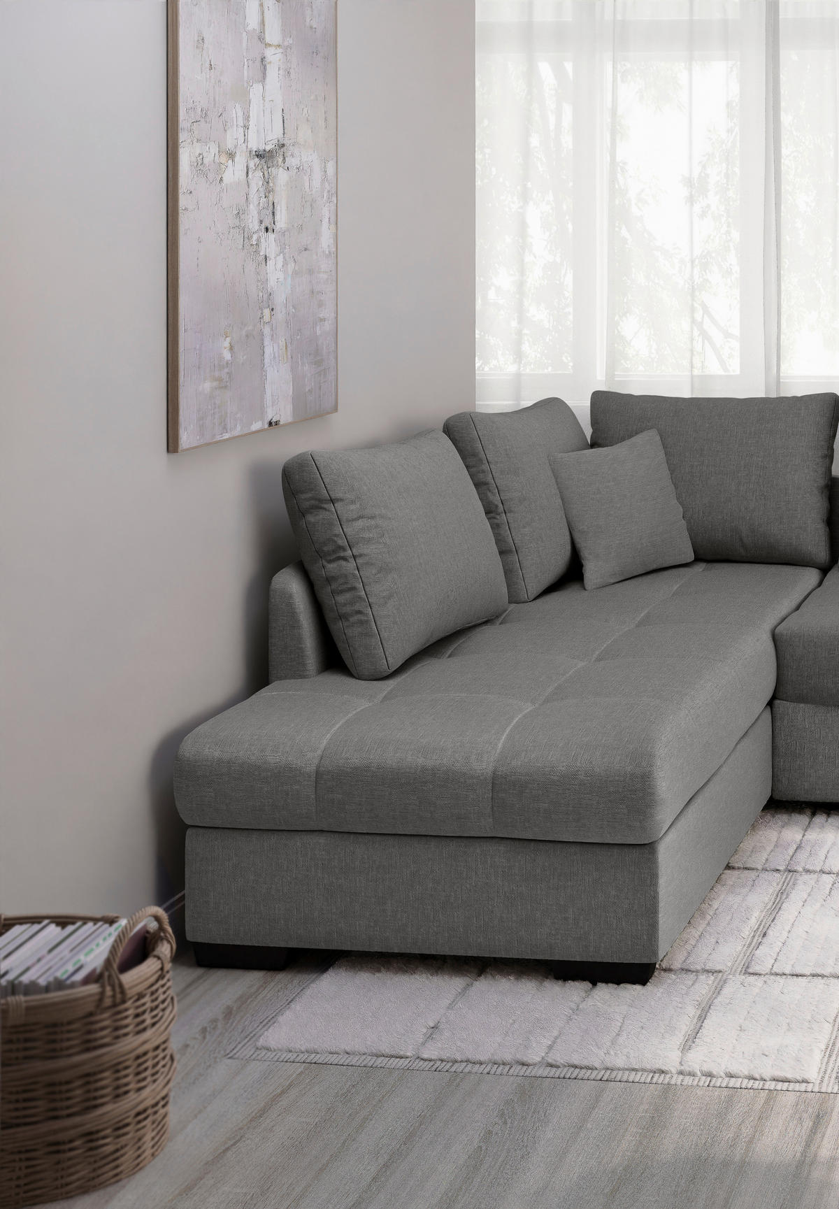 ECKSCHLAFSOFA Graubraun Mikrofaser  - Graubraun/Schwarz, MODERN, Holz/Textil (202/298cm) - MID.YOU
