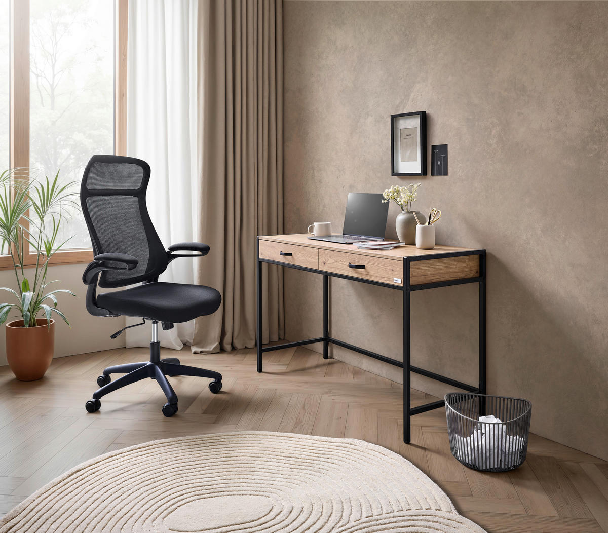 SCHREIBTISCH 120/48/76 cm Schwarz, Eiche Artisan  - Schwarz/Eiche Artisan, Design, Holzwerkstoff/Metall (120/48/76cm) - Carryhome