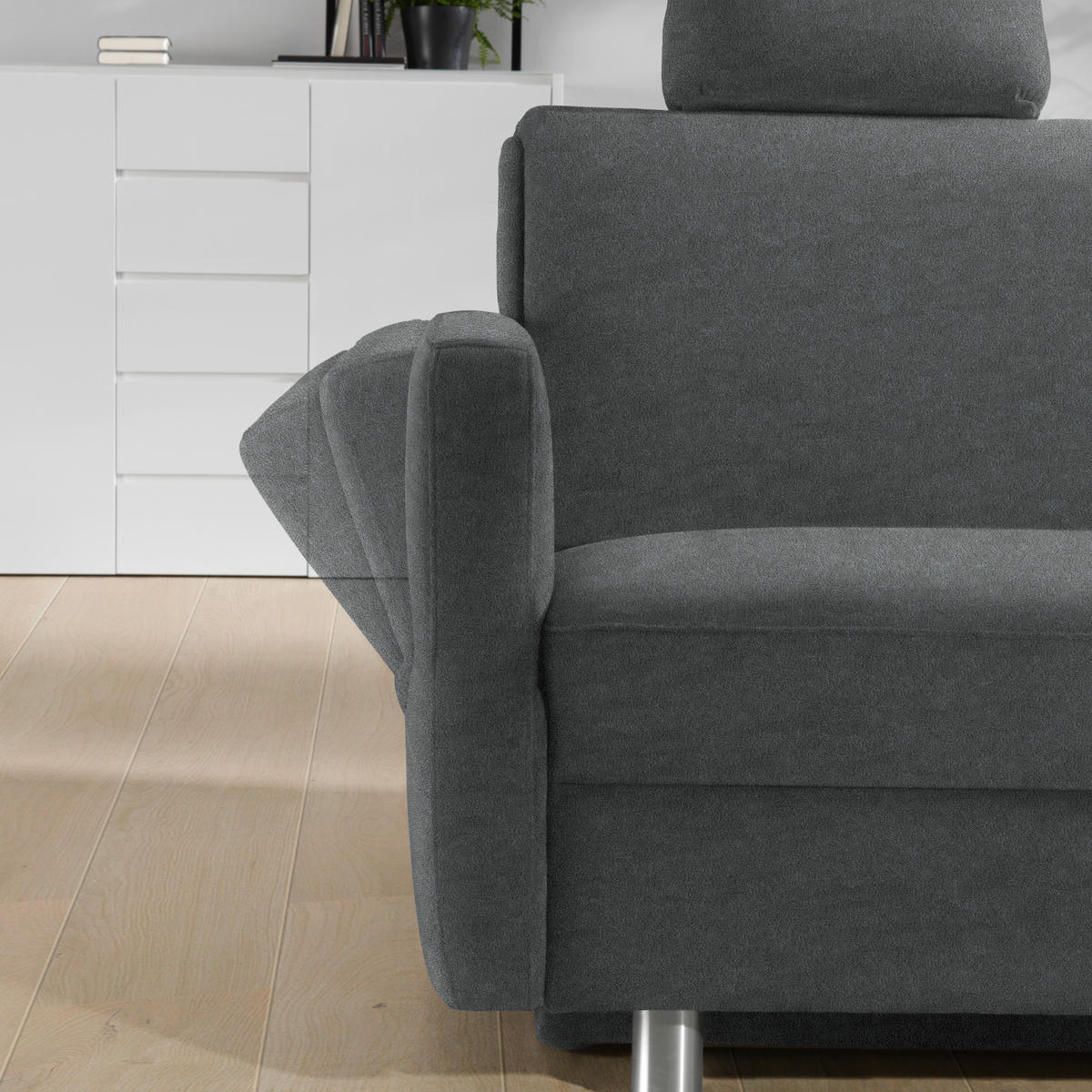 SCHLAFSOFA in Velours, beflockt Grau  - Alufarben/Grau, KONVENTIONELL, Kunststoff/Textil (170/88/91cm) - Sedda