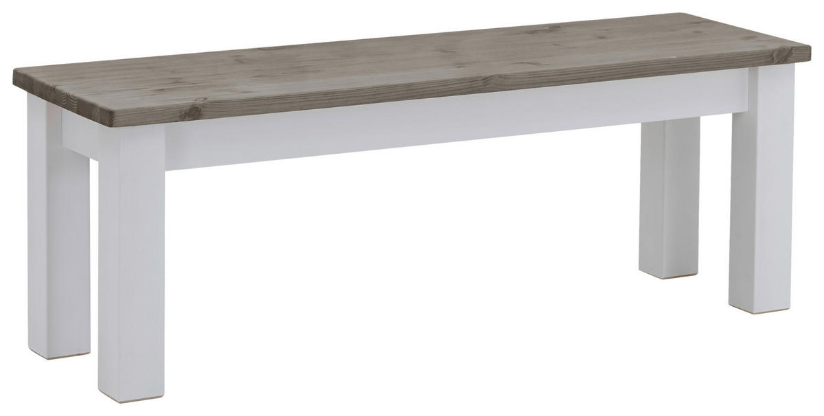 SITZBANK 130/46/40 cm Grau, Weiß Kiefer massiv  - Weiß/Grau, ROMANTIK / LANDHAUS, Holz (130/46/40cm) - Boxxx