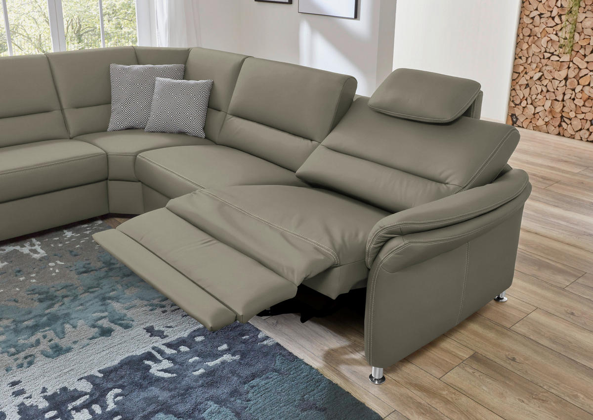 ECKSOFA in Echtleder Hellgrau  - Beige/Hellgrau, Design, Leder/Metall (249/288cm) - Beldomo Premium