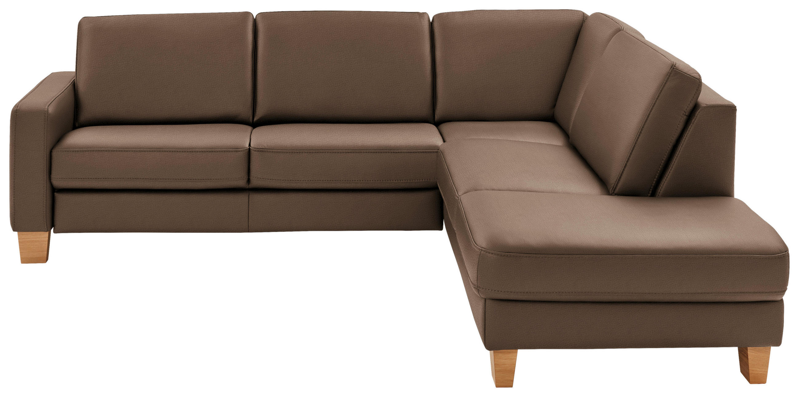 ECKSOFA in Echtleder Graubraun  - Eiche Bianco/Graubraun, Konventionell, Leder/Holz (257/235cm) - Valdera
