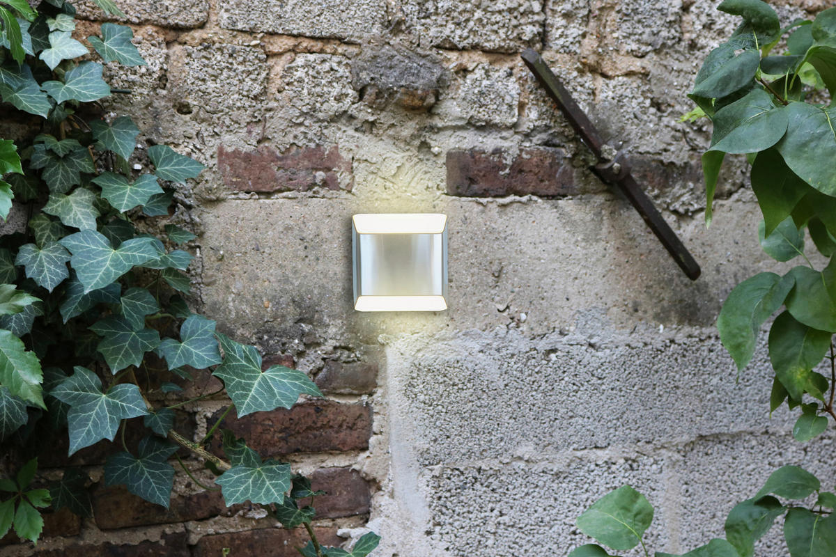 LED-AUßENLEUCHTE Floyd 12,2/12,4/4,5 cm   - Edelstahlfarben/Weiß, MODERN, Kunststoff/Metall (12,2/12,4/4,5cm)