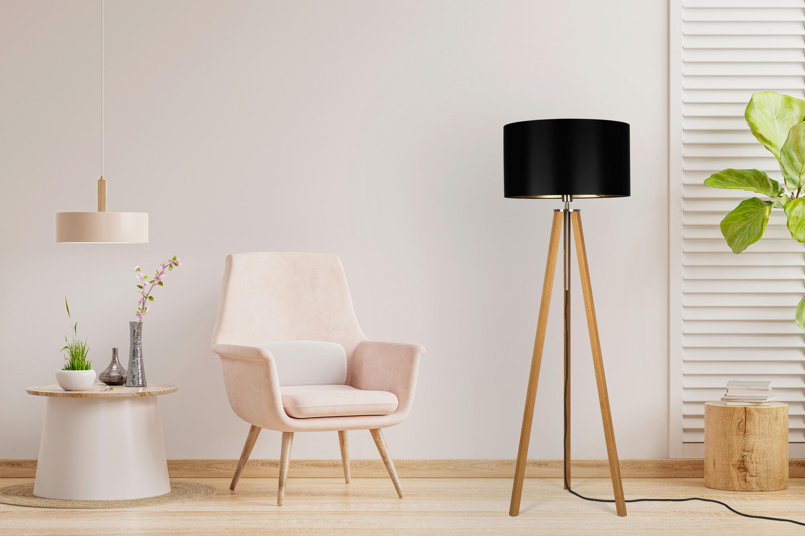 STEHLEUCHTE  50/150/50 cm   - Eichefarben/Goldfarben, MODERN, Naturmaterialien/Holz (50/150/50cm)