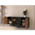SIDEBOARD  205,8/81/38 cm 2 Schublade(n)  - Eiche Wotan/Schwarz, KONVENTIONELL, Glas/Holzwerkstoff (205,8/81/38cm) - Xora