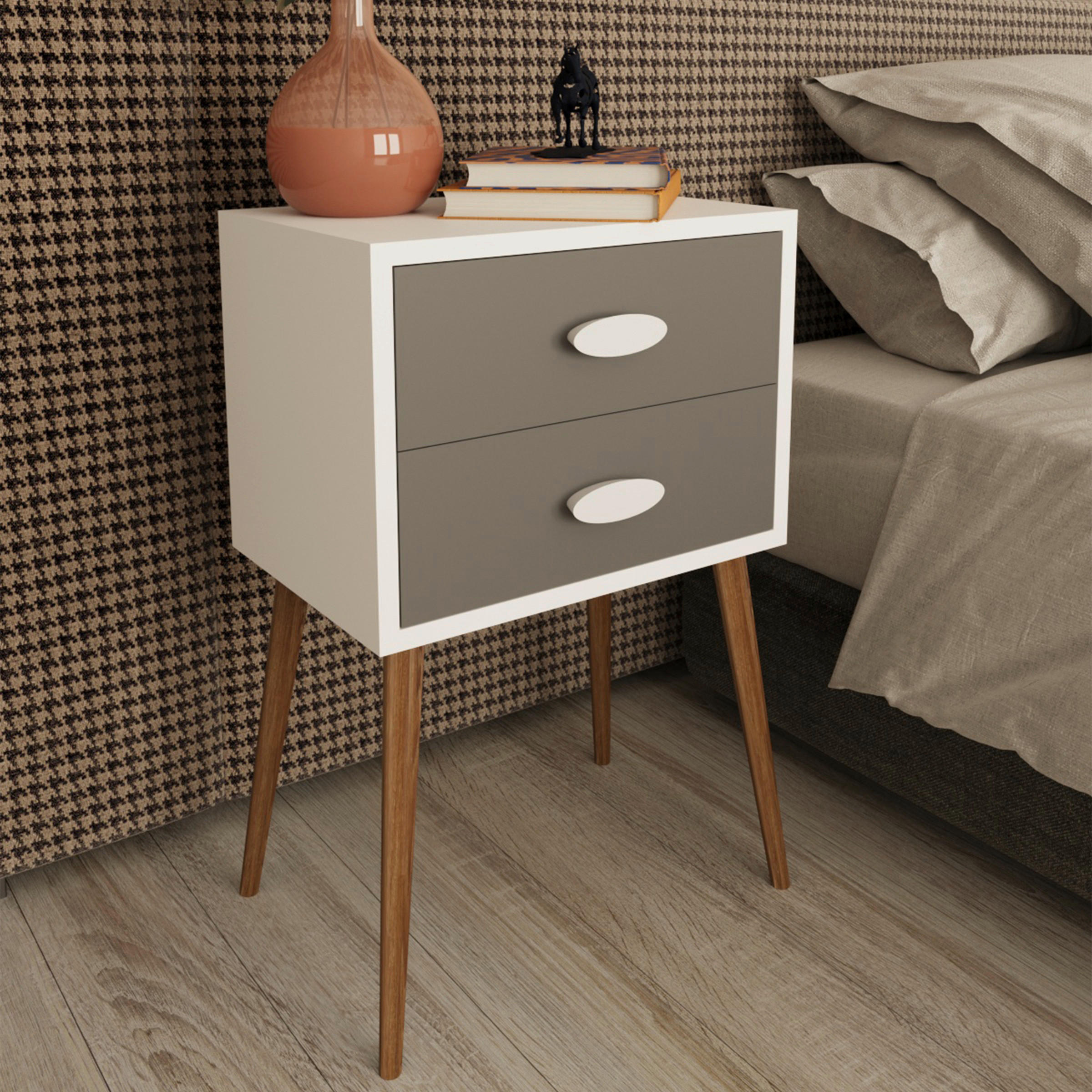 SÄNGBORD i antracit, vit  - vit/honungsek, Modern, trämaterial (45/70/30cm) - MID.YOU