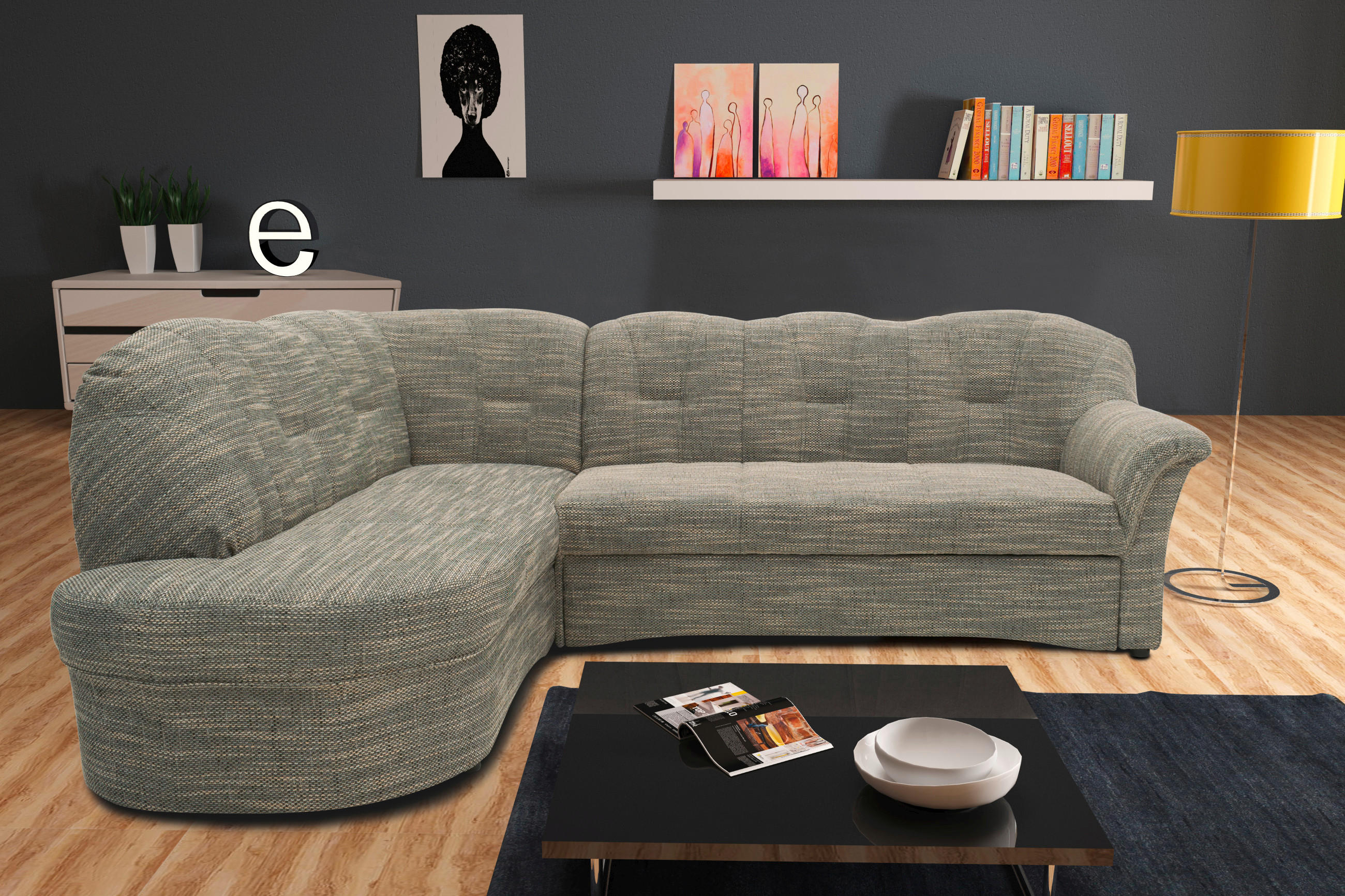 ECKSOFA Grau, Weiß Webstoff  - Schwarz/Weiß, KONVENTIONELL, Kunststoff/Textil (180/243cm) - MID.YOU