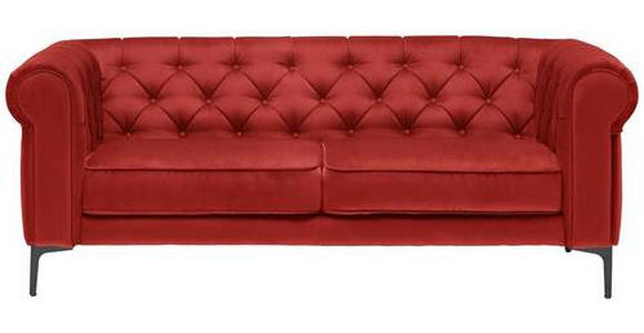 CHESTERFIELD-SOFA in Samt Rot  - Rot/Schwarz, Trend, Textil/Metall (195/75/90cm) - Carryhome