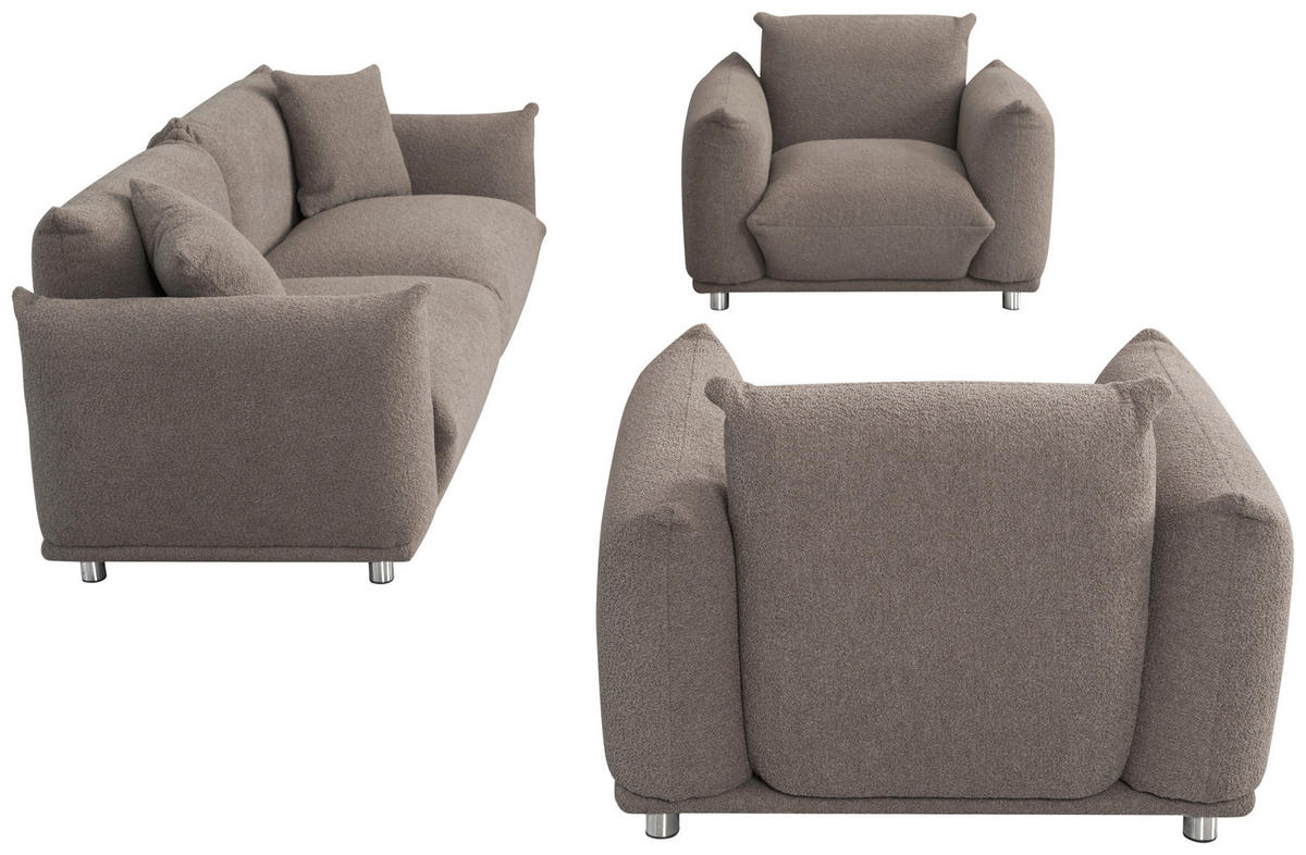 SITZGARNITUR Webstoff Taupe  - Taupe/Silberfarben, Trend, Textil/Metall (218/103/75/87cm) - Livetastic