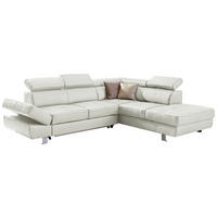 Ecksofa inkl. Funktion Grau Kombination Echtleder/Lederlook Lederlook  - Chromfarben/Grau, Design, Leder/Textil (265/212cm) - Stylife