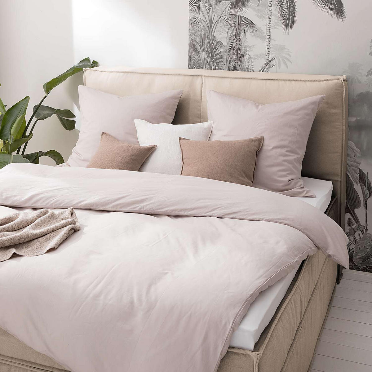 BOXSPRINGBETT 200/220 cm  in Beige  - Beige/Schwarz, Design, Kunststoff/Textil (200/220cm) - home24