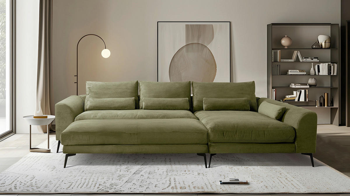 HOCKER Textil Olivgrün  - Schwarz/Olivgrün, Design, Textil/Metall (163/46/62cm) - Livetastic