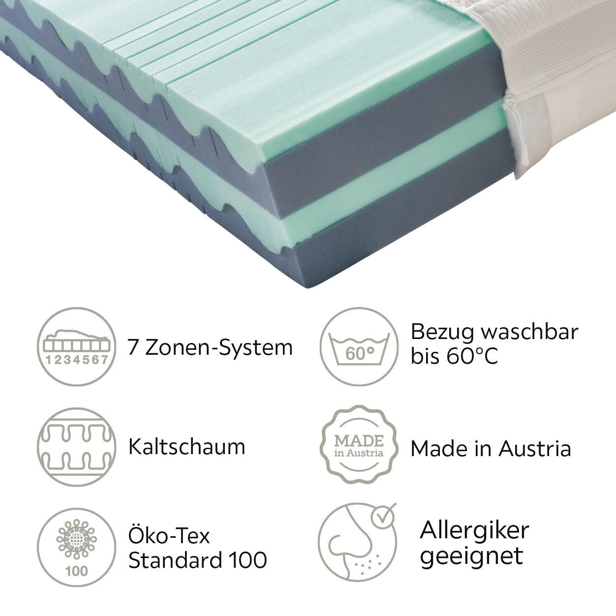 KALTSCHAUMMATRATZE 180/200 cm Höhe ca. 21 cm  - Weiß, KONVENTIONELL, Textil (180/200cm) - Sleeptex