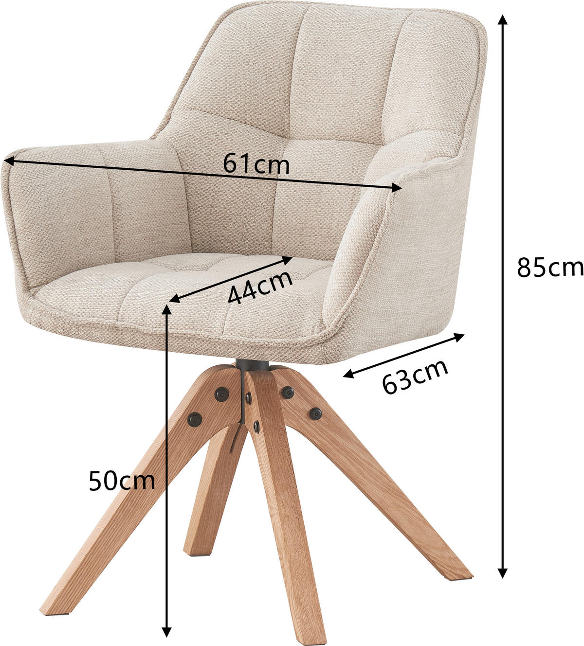 ARMLEHNSTUHL  inklusive Armlehnen Webstoff  - Eichefarben/Hellgrau, LIFESTYLE, Holz/Textil (61/85/63cm) - MID.YOU