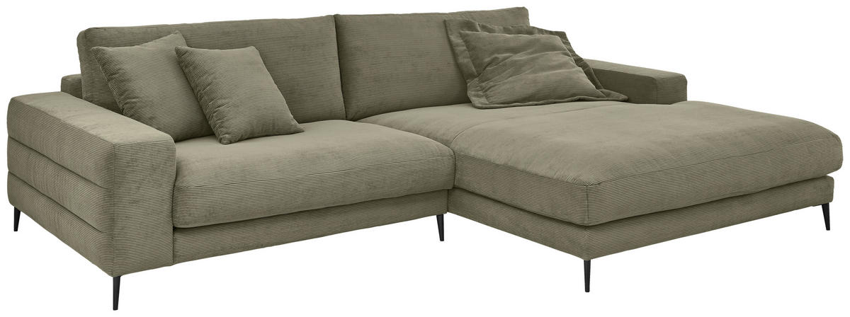 ECKSOFA in Feincord Olivgrün  - Schwarz/Olivgrün, Design, Textil/Metall (293/207cm) - Dieter Knoll