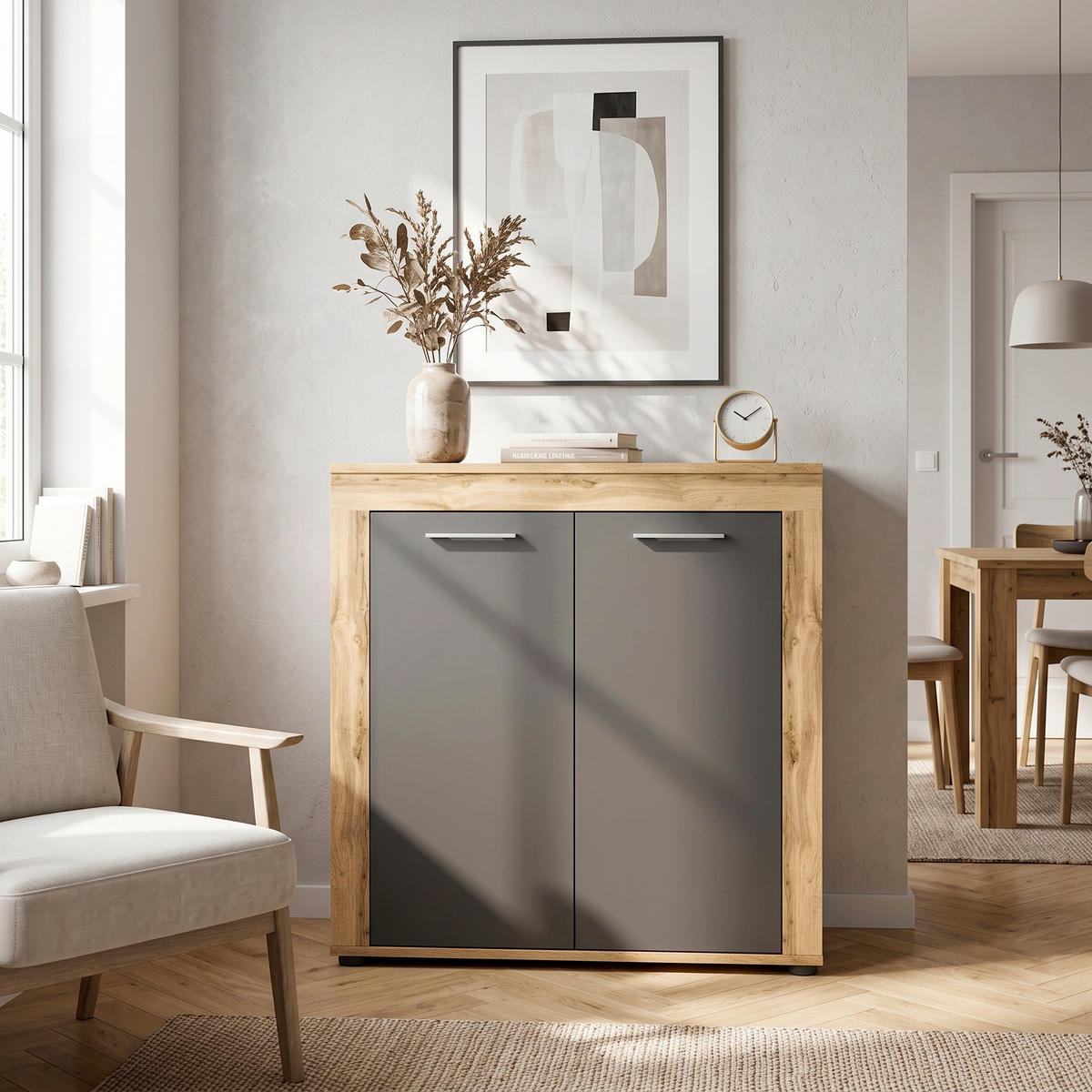 HIGHBOARD Jam 80/88/35 cm  - Silberfarben/Eiche Wotan, Design, Holzwerkstoff/Kunststoff (80/88/35cm) - MID.YOU