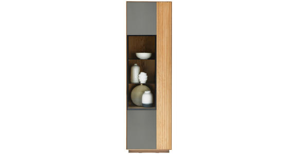 VITRINE  in furniert, massiv Asteiche Grau, Eichefarben - Eichefarben/Schwarz, Natur, Glas/Holz (60,1/200/42cm) - Linea Natura