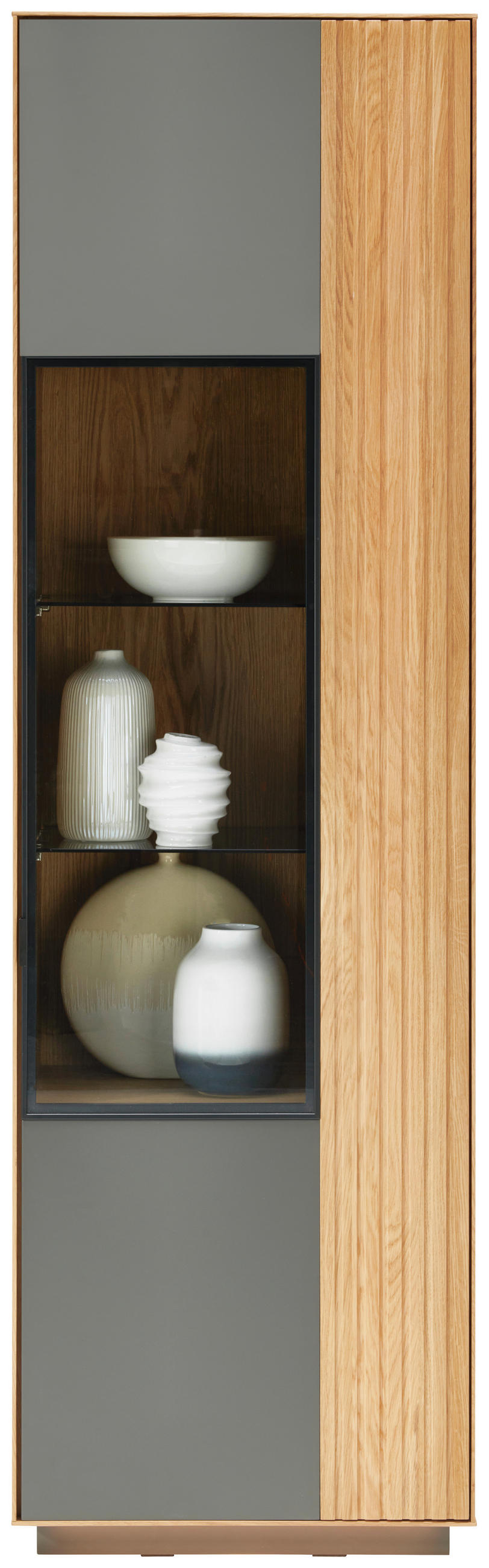 VITRINE Grau, Eichefarben  60,1/200/42 cm  - Eichefarben/Schwarz, Natur, Glas/Holz (60,1/200/42cm) - Linea Natura