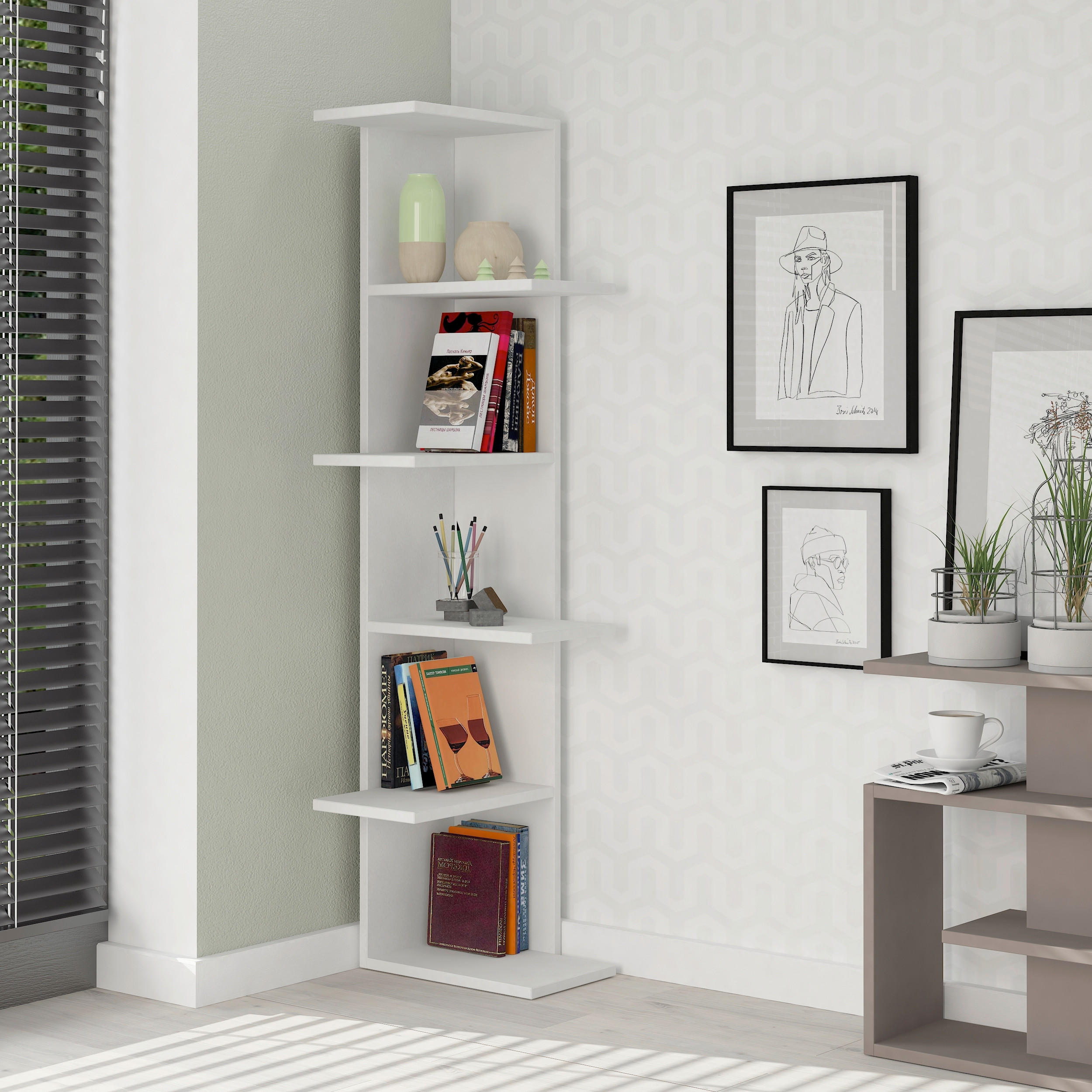 BÜCHERWAND  37/141/24 cm Weiss  - Weiss, Design, Holzwerkstoff (37/141/24cm) - Livetastic