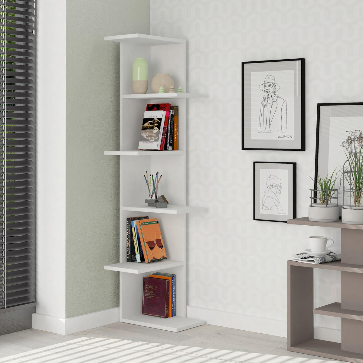 BÜCHERWAND  37/141/24 cm Weiss  - Weiss, Design, Holzwerkstoff (37/141/24cm) - Livetastic