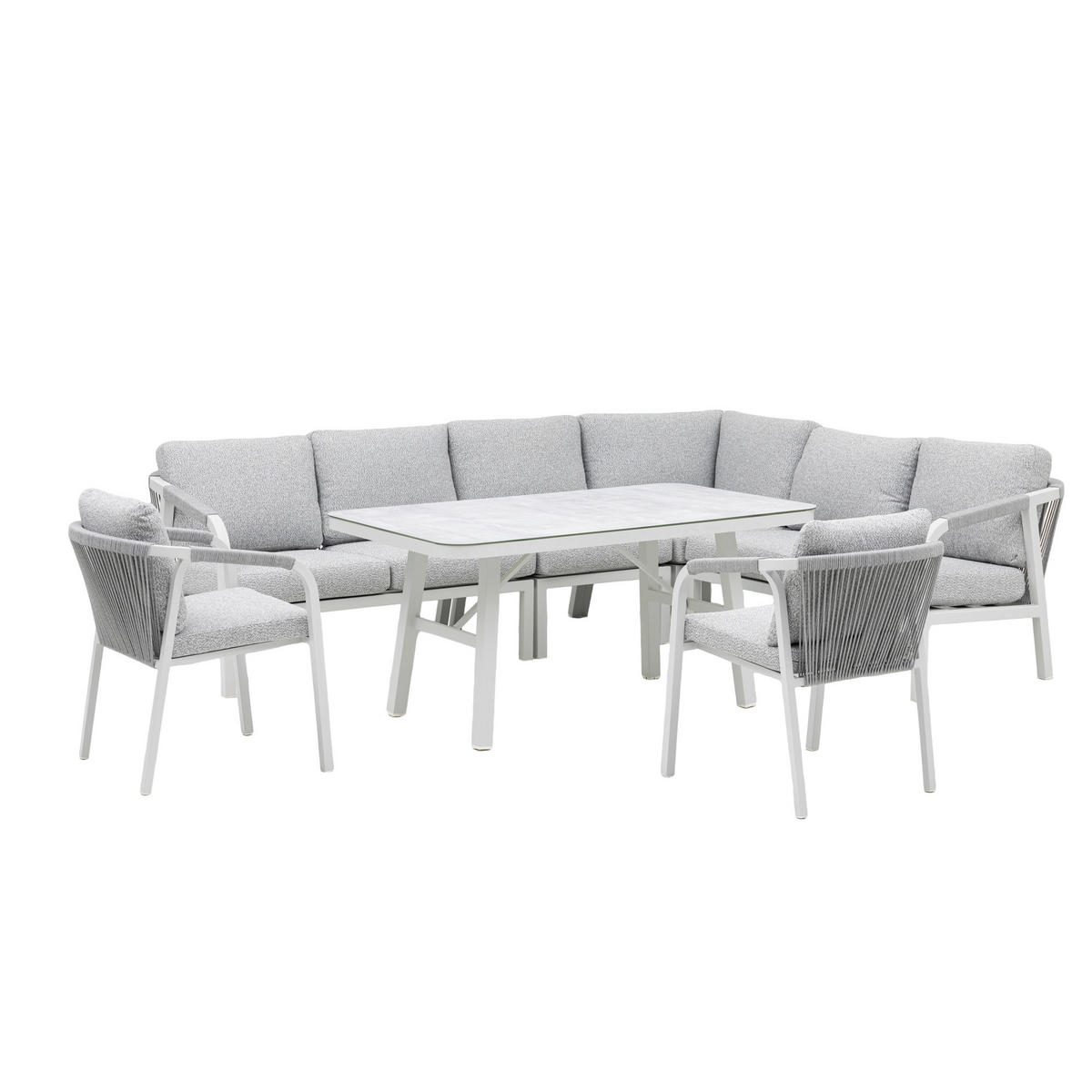 DINING-LOUNGESET  - Weiß/Grau, MODERN, Glas/Textil - Gardenson