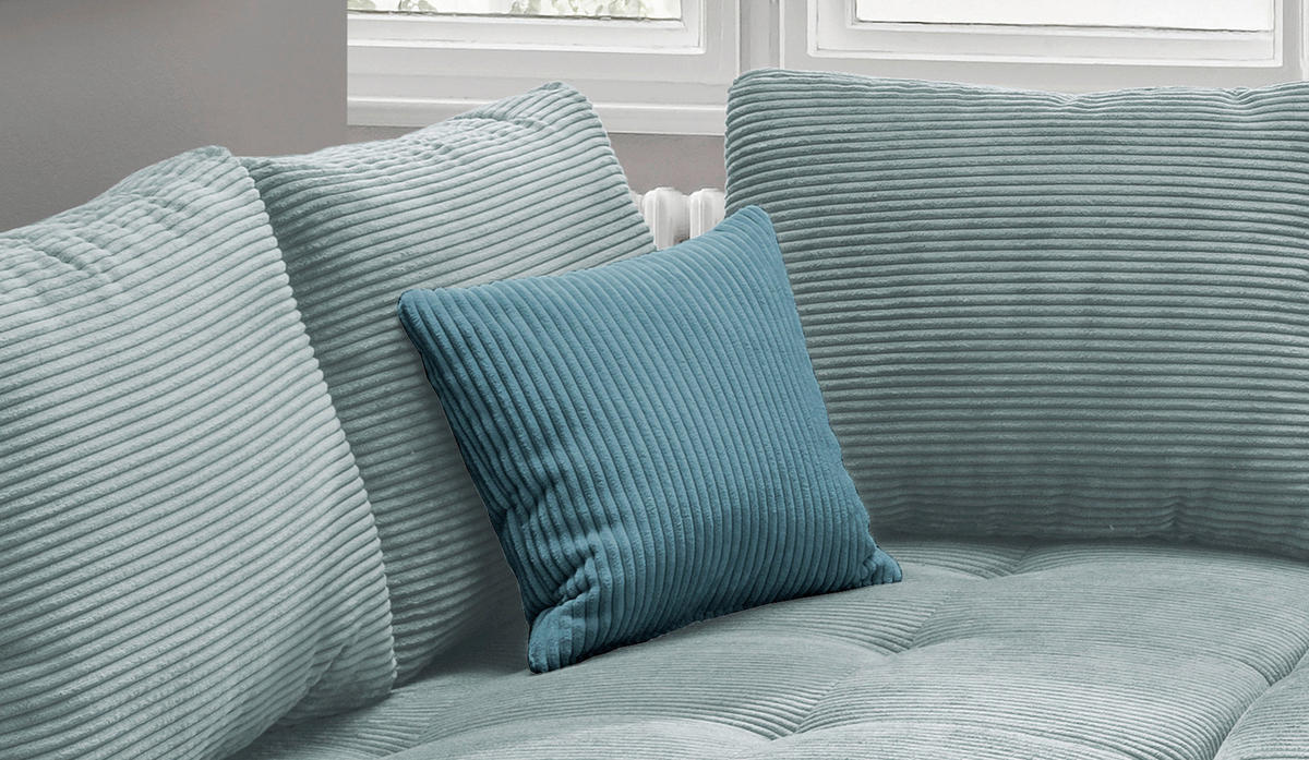 ECKSOFA Hellblau Cord  - Silberfarben/Petrol, Design, Holz/Textil (202/298cm) - MID.YOU
