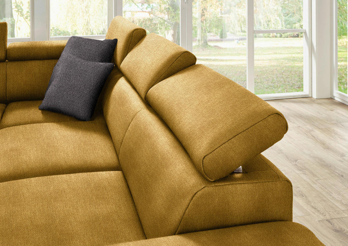 ECKSOFA in Mikrofaser Currygelb  - Currygelb/Eichefarben, Natur, Holz/Textil (273/226cm) - Beldomo System