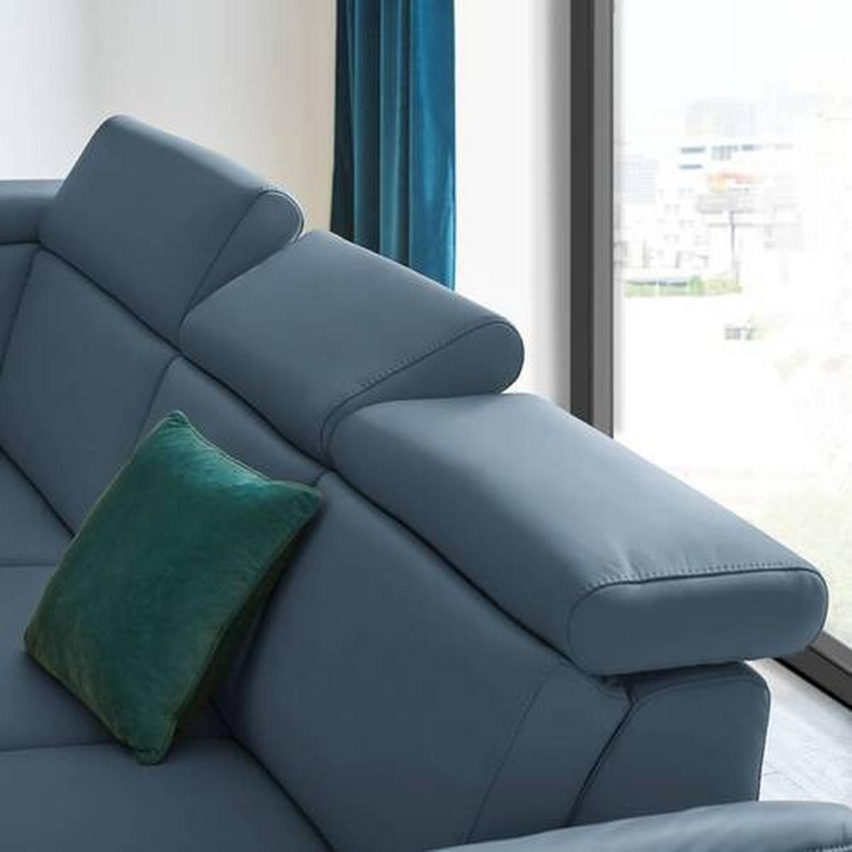 ECKSOFA in Echtleder Blau  239/285 cm  - Blau/Schwarz, Design, Leder/Metall (239/285cm) - Cantus