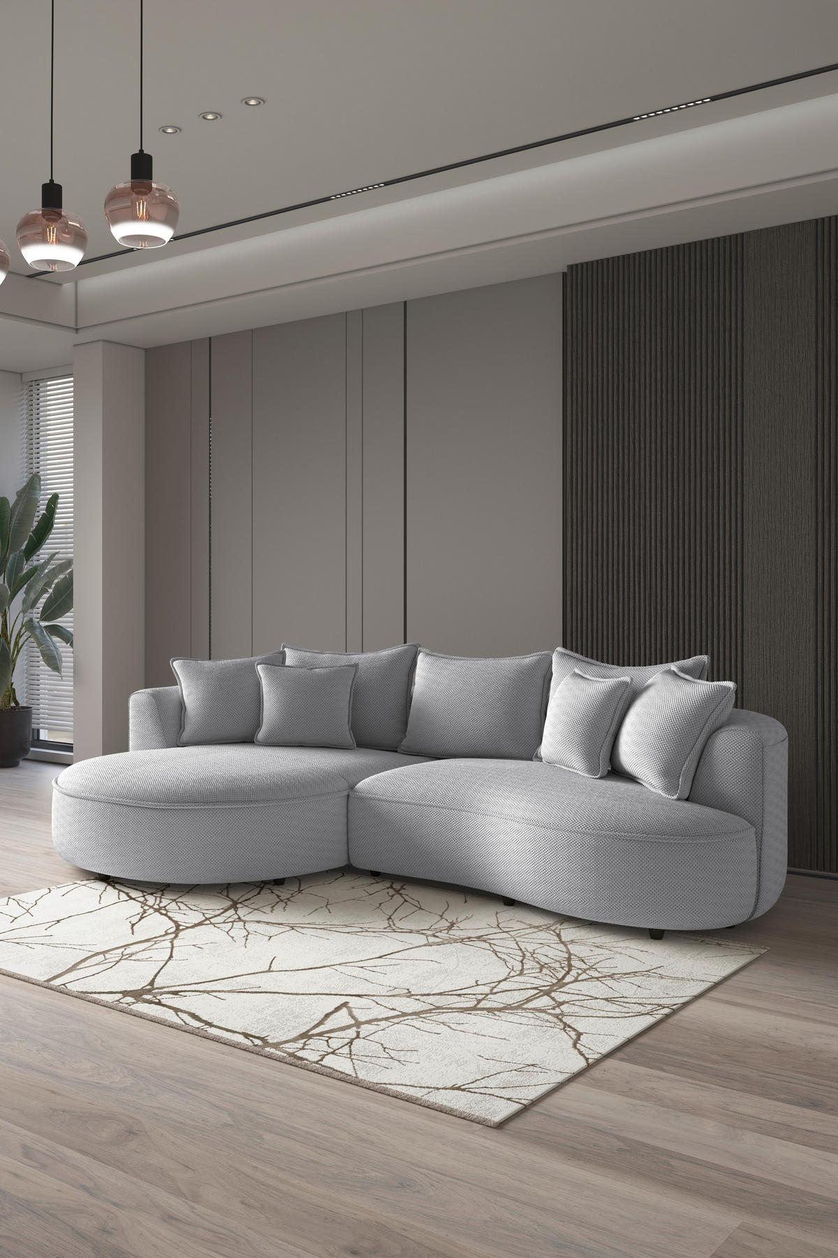 ECKSOFA LEVI Hellgrau Velours, Struktur  - Hellgrau/Schwarz, MODERN, Kunststoff/Textil (168/287cm) - Livetastic