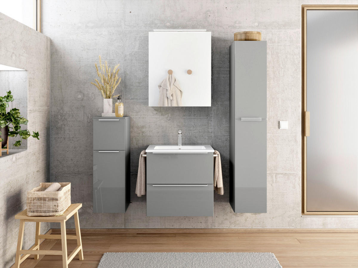 BADEZIMMER  in 61 cm  - Schieferfarben/Edelstahlfarben, MODERN, Holzwerkstoff/Stein (61cm) - Nobilia