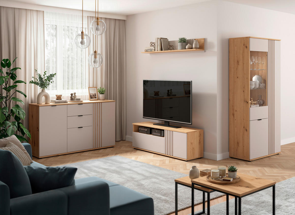 SIDEBOARD  150,5/87/40 cm 3 Schublade(n)  - Kaschmir/Schwarz, MODERN, Holzwerkstoff/Kunststoff (150,5/87/40cm) - Milino