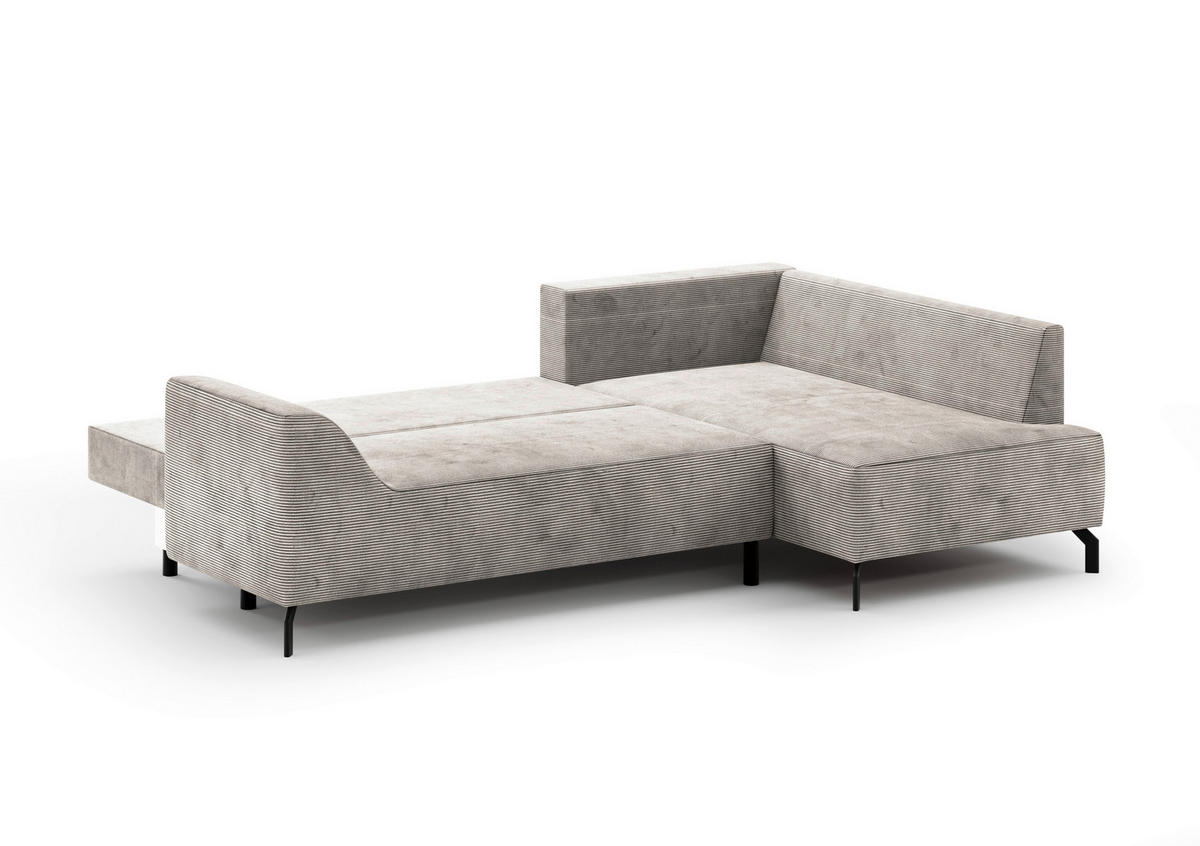 ECKSCHLAFSOFA  mit Bettkasten erhältlich, seitenverkehrt erhältlich, Schlafen auf Sitzhöhe, Bettfunktion erhältlich, Rücken echt Cord Creme  - Creme/Schwarz, Design, Textil/Metall (273/167cm) - MID.YOU