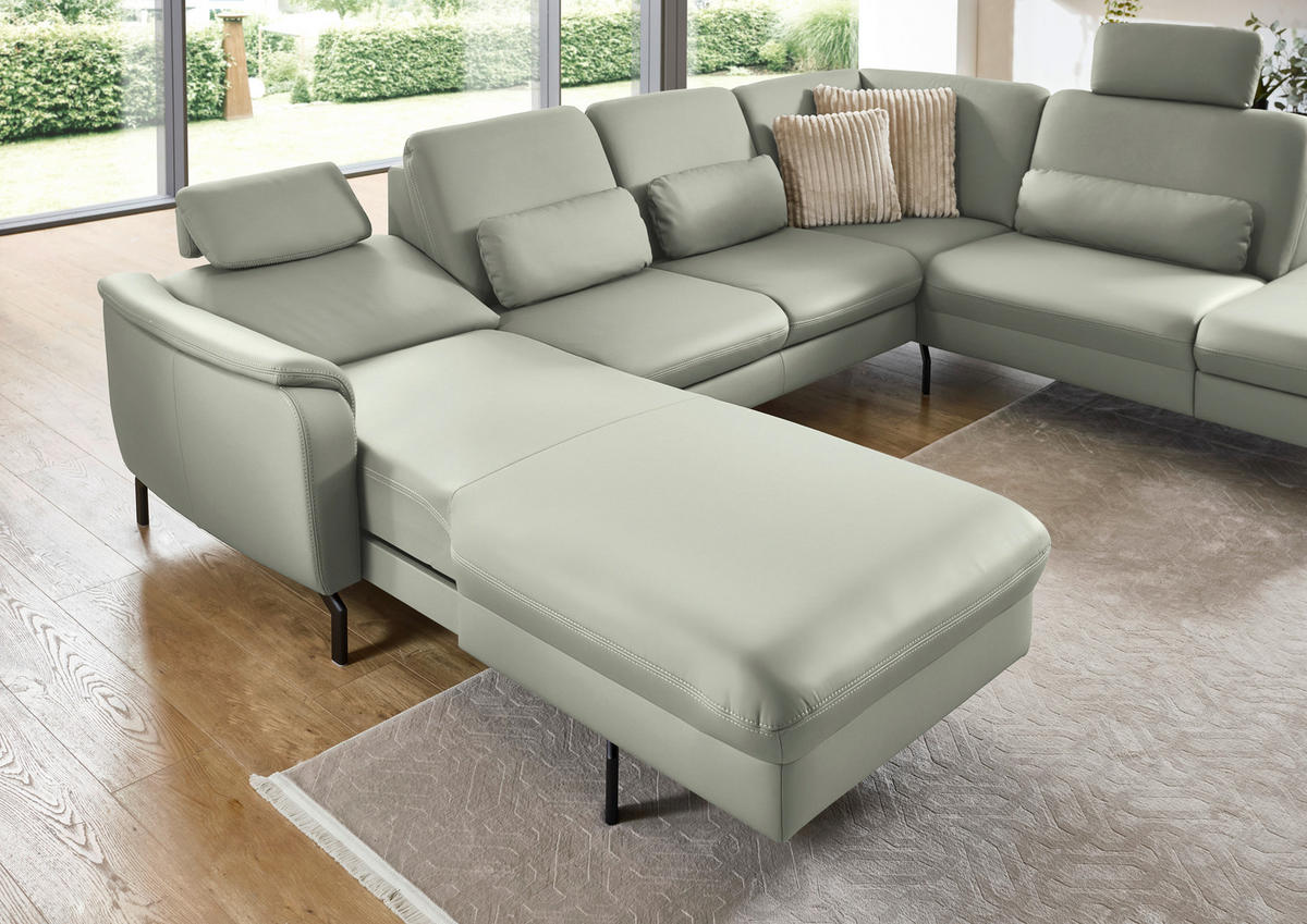 WOHNLANDSCHAFT Echtleder Silberfarben  - Silberfarben/Schwarz, Konventionell, Leder/Metall (168/306/224cm) - Beldomo Premium