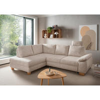 ECKSCHLAFSOFA Positano  mit Liegefunktion, Rücken echt, Armteil rechts Struktur Creme  - Wildeiche/Creme, MODERN, Holz/Textil (206/265cm) - Livetastic