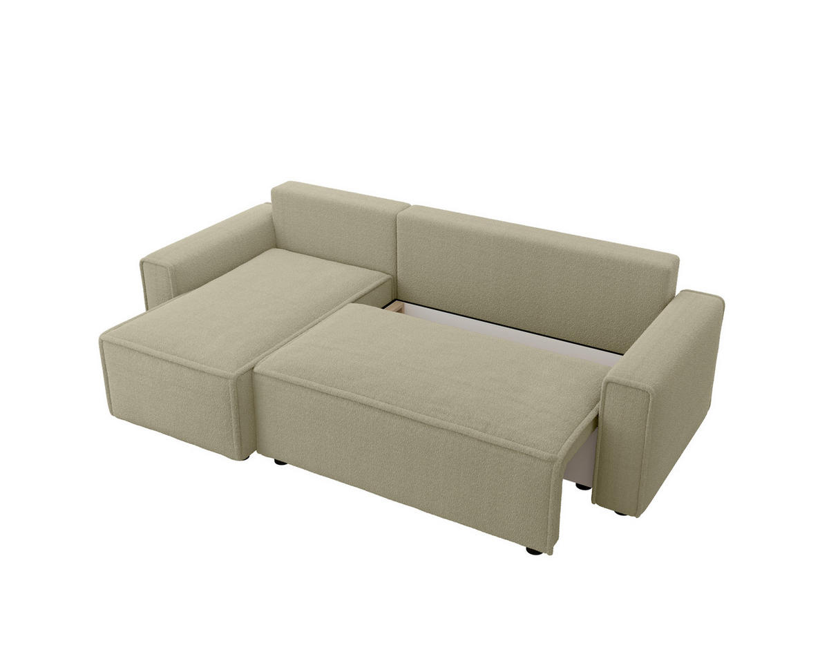 ECKSOFA Beige Bouclé Zierkissen, Rückenkissen, Bettkasten, Schlaffunktion, Rücken echt, Liegefläche im Originalstoff  - Beige/Schwarz, MODERN, Kunststoff/Textil (143/232cm) - Carryhome