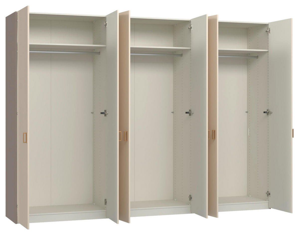 DREHTÜRENSCHRANK 303/220/59 cm,  in Creme, Hellbraun, 6-türig  - Hellbraun/Creme, Design, Glas/Holzwerkstoff (303/220/59cm) - Jutzler